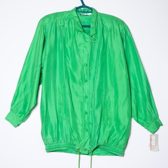 Deadstock Vintage Bianca Womens Size 6 Silk Windbreaker Jacket Green - Picture 1 of 6
